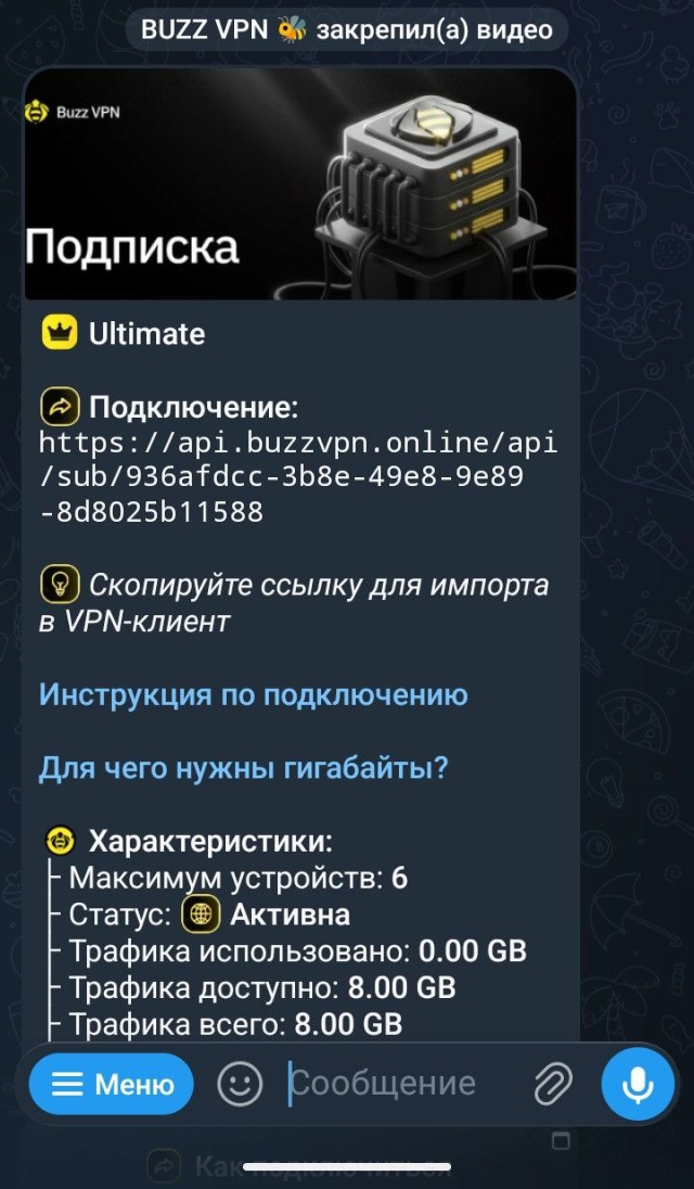 Bot message with the connection link